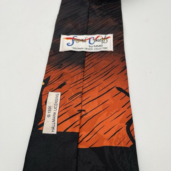 1996 Halloween Silk Hallmark Tie Seasonal Concepts MMG Cats In Moonlight Goth - Picture 3 of 6